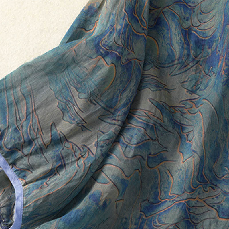 Buddha Stones Camicia da donna estiva in chiffon con stampa floreale, abbottonatura frontale, colletto alla coreana e maniche a tre quarti. - image 4