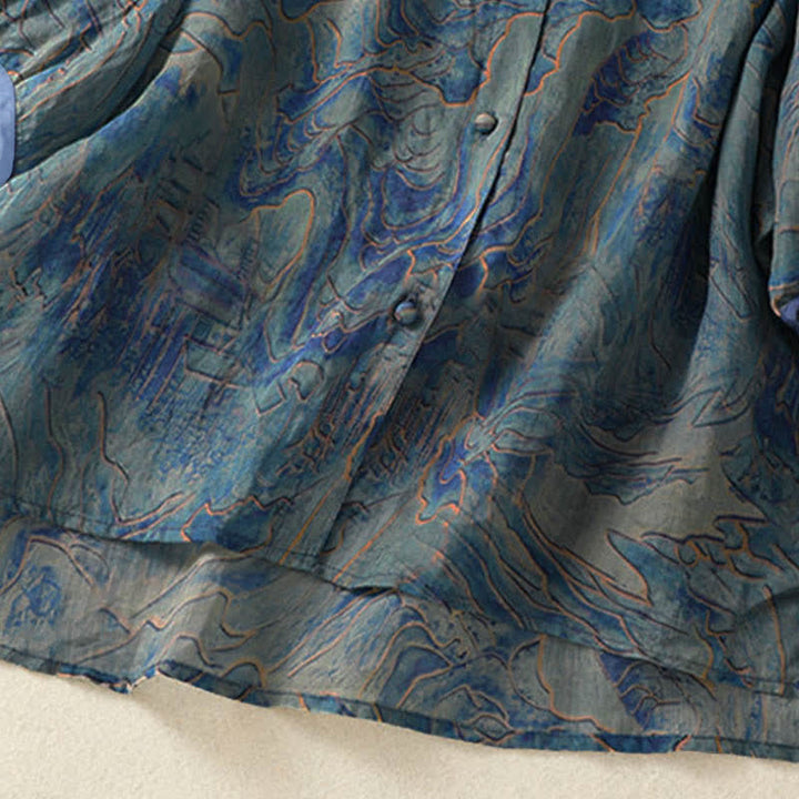 Buddha Stones Camicia da donna estiva in chiffon con stampa floreale, abbottonatura frontale, colletto alla coreana e maniche a tre quarti. - image 6