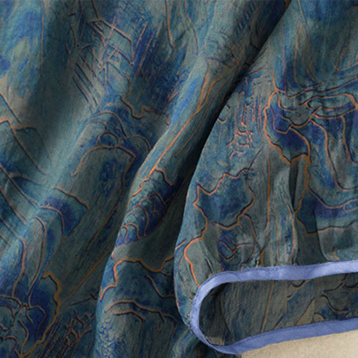Buddha Stones Camicia da donna estiva in chiffon con stampa floreale, abbottonatura frontale, colletto alla coreana e maniche a tre quarti. - image 7