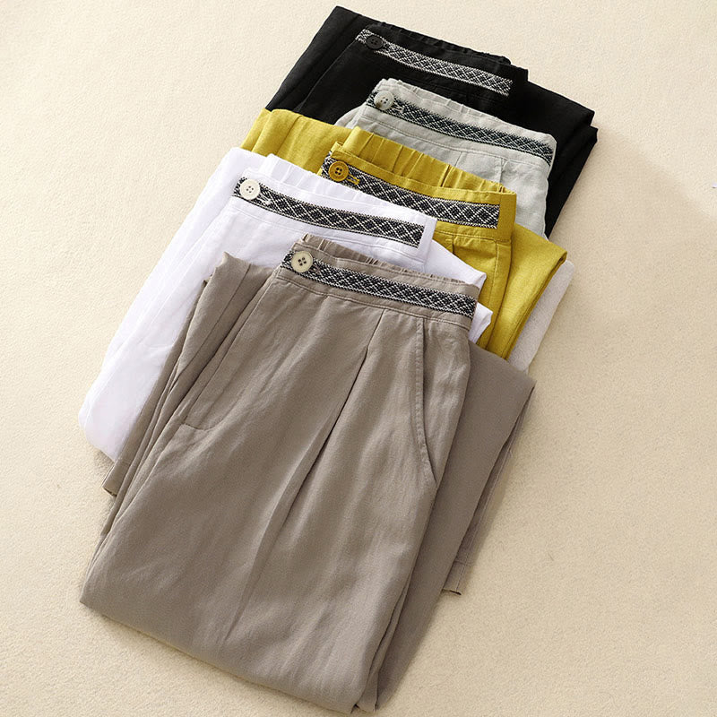 Pantaloni da donna con tasche, tinta unita, bottoni sul davanti e sul retro, con elastico in vita e Buddha Stones. - image 33