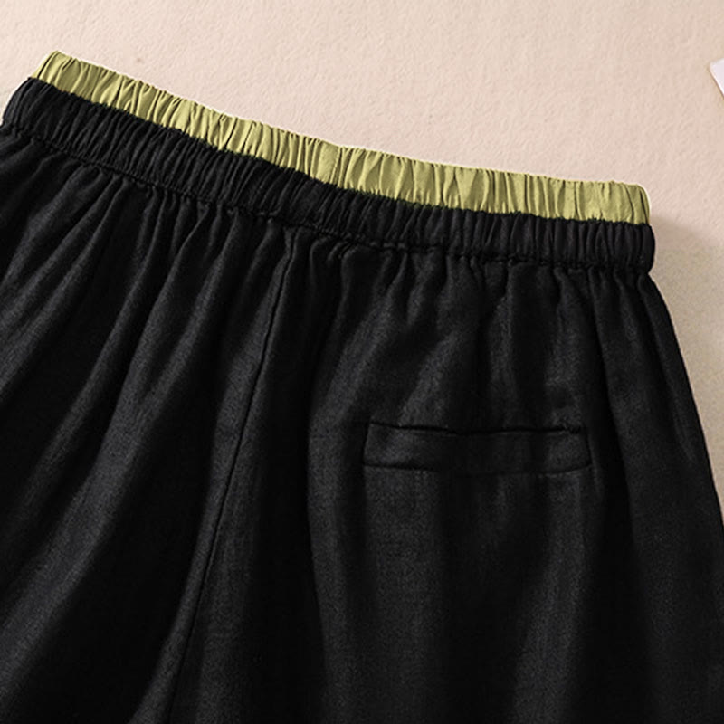 Pantaloncini da donna in cotone e lino con lacci e tasche, tinta unita, a contrasto, in vita, con Buddha Stones - image 11
