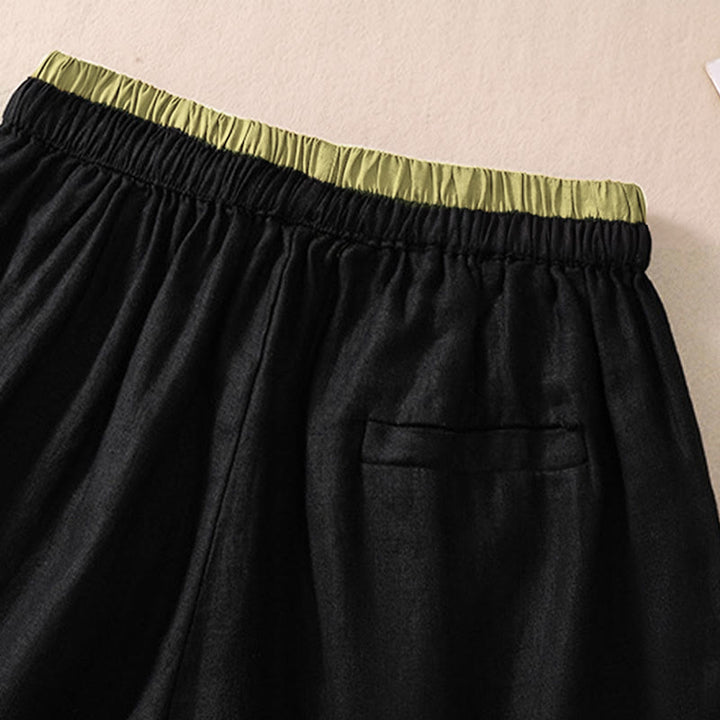 Pantaloncini da donna in cotone e lino con lacci e tasche, tinta unita, a contrasto, in vita, con Buddha Stones - image 11