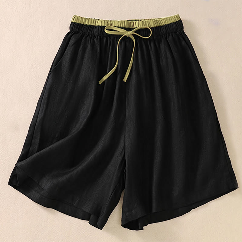 Pantaloncini da donna in cotone e lino con lacci e tasche, tinta unita, a contrasto, in vita, con Buddha Stones - Nero - US8-10, UK/AU12-14, EU40-42 (2XL) - image 9