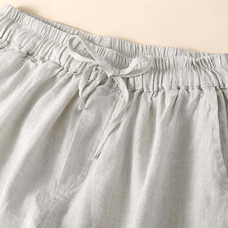 Pantaloncini da donna in cotone con lacci e tasche, modello Buddha Stones, tinta unita, con fondo in pizzo cavo - image 2