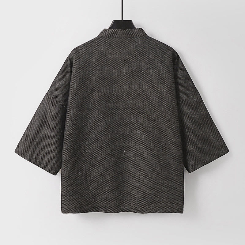 Buddha Stones Kimono da uomo autunnale, casual, minimalista, con coulisse, in cotone e lino tinta unita e tasche. - image 2