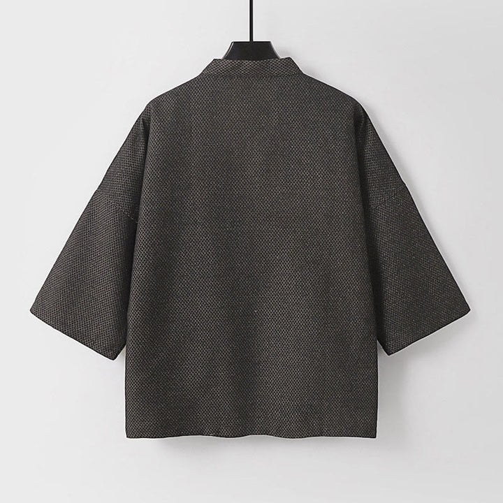 Buddha Stones Kimono da uomo autunnale, casual, minimalista, con coulisse, in cotone e lino tinta unita e tasche. - image 2