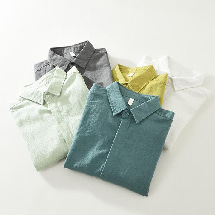 Buddha Stones Camicia da uomo a maniche lunghe in ramia tinta unita, casual, minimalista, con bottoni, ideale per primavera e autunno. - image 15