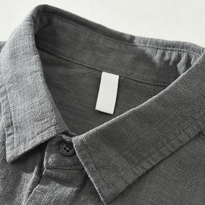 Buddha Stones Camicia da uomo a maniche lunghe in ramia tinta unita, casual, minimalista, con bottoni, ideale per primavera e autunno. - image 1