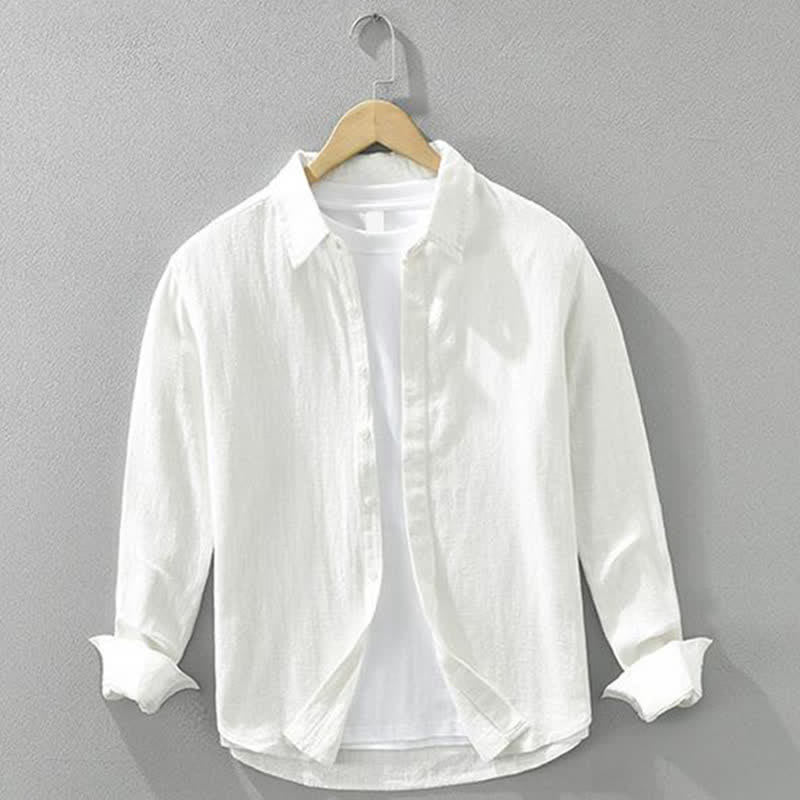 Buddha Stones Camicia da uomo a maniche lunghe in ramia tinta unita, casual, minimalista, con bottoni, ideale per primavera e autunno. - Bianco - US/UK/AU42, EU52 (3XL) - image 13