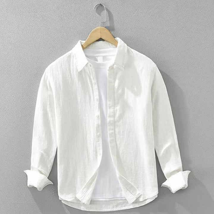 Buddha Stones Camicia da uomo a maniche lunghe in ramia tinta unita, casual, minimalista, con bottoni, ideale per primavera e autunno. - Bianco - US/UK/AU42, EU52 (3XL) - image 13