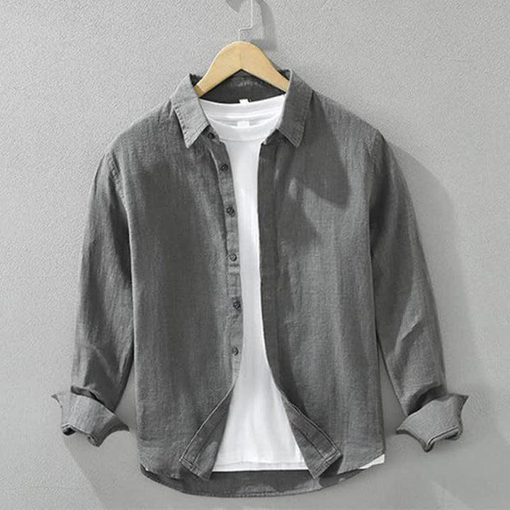 Buddha Stones Camicia da uomo a maniche lunghe in ramia tinta unita, casual, minimalista, con bottoni, ideale per primavera e autunno. - Grigio tenue - US/UK/AU42, EU52 (3XL) - image 0