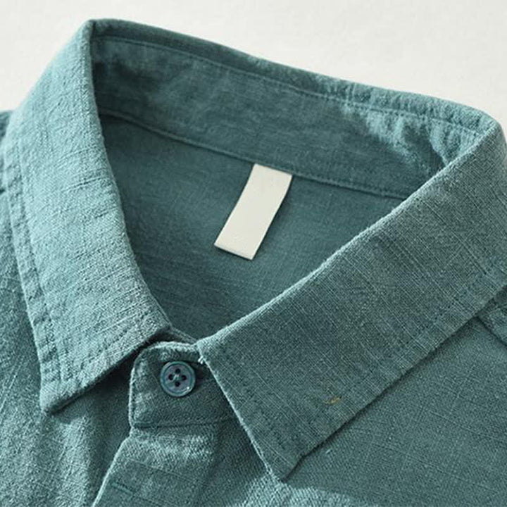 Buddha Stones Camicia da uomo a maniche lunghe in ramia tinta unita, casual, minimalista, con bottoni, ideale per primavera e autunno. - image 6
