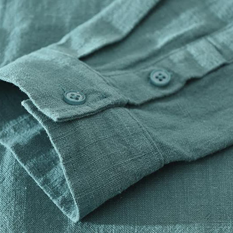 Buddha Stones Camicia da uomo a maniche lunghe in ramia tinta unita, casual, minimalista, con bottoni, ideale per primavera e autunno. - image 7