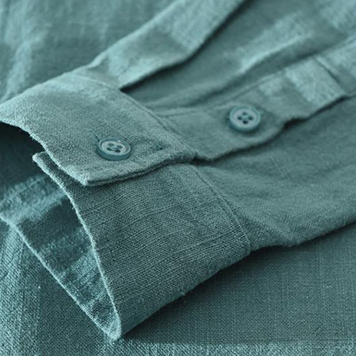 Buddha Stones Camicia da uomo a maniche lunghe in ramia tinta unita, casual, minimalista, con bottoni, ideale per primavera e autunno. - image 7