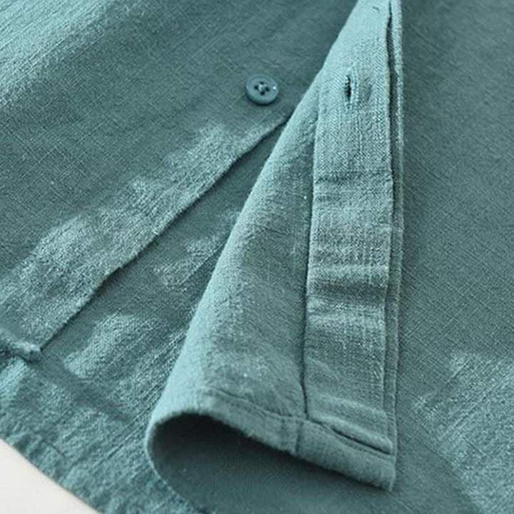Buddha Stones Camicia da uomo a maniche lunghe in ramia tinta unita, casual, minimalista, con bottoni, ideale per primavera e autunno. - image 8
