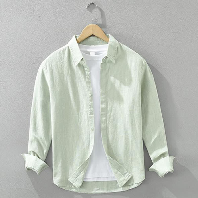 Buddha Stones Camicia da uomo a maniche lunghe in ramia tinta unita, casual, minimalista, con bottoni, ideale per primavera e autunno. - Crema alla menta - US/UK/AU42, EU52 (3XL) - image 9
