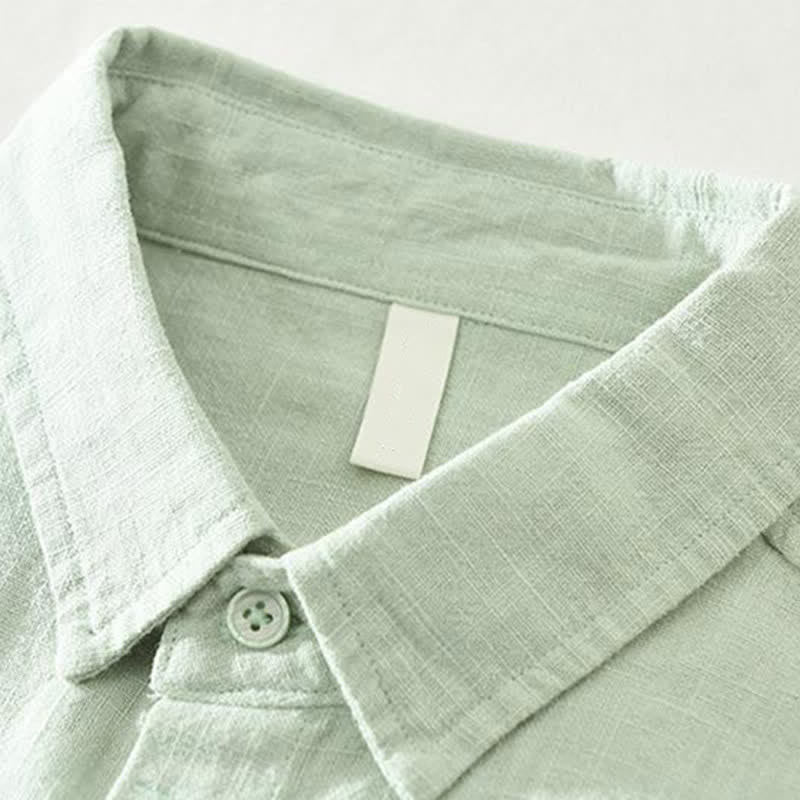 Buddha Stones Camicia da uomo a maniche lunghe in ramia tinta unita, casual, minimalista, con bottoni, ideale per primavera e autunno. - image 10