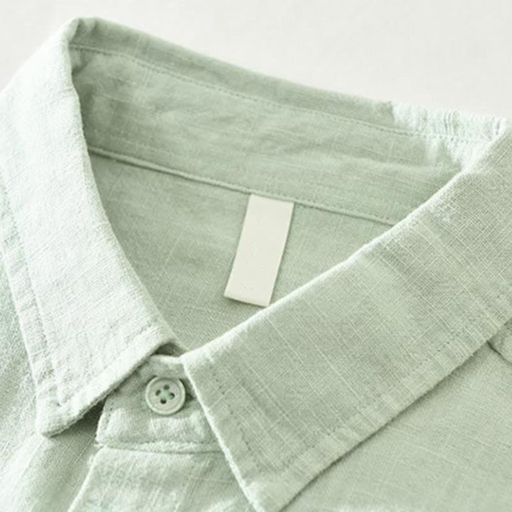 Buddha Stones Camicia da uomo a maniche lunghe in ramia tinta unita, casual, minimalista, con bottoni, ideale per primavera e autunno. - image 10
