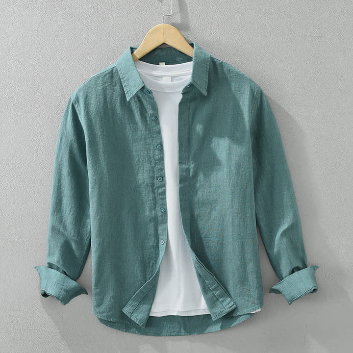 Buddha Stones Camicia da uomo a maniche lunghe in ramia tinta unita, casual, minimalista, con bottoni, ideale per primavera e autunno. - Cadetto Blu - US/UK/AU42, EU52 (3XL) - image 4