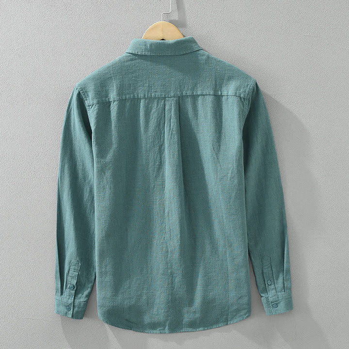 Buddha Stones Camicia da uomo a maniche lunghe in ramia tinta unita, casual, minimalista, con bottoni, ideale per primavera e autunno. - image 5
