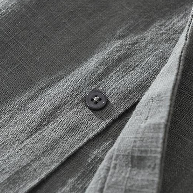 Buddha Stones Camicia da uomo a maniche lunghe in ramia tinta unita, casual, minimalista, con bottoni, ideale per primavera e autunno. - image 3