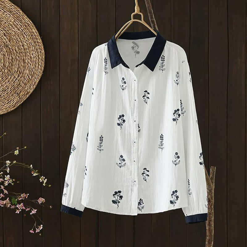 Buddha Stones Camicie da donna a maniche lunghe, stile vintage, con bottoni, a fantasia floreale, perfette per primavera e autunno. - Bianco - US12, UK/AU16, EU44 (3XL) - image 4