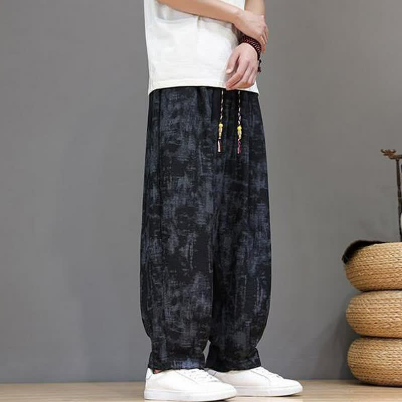 Buddha Stones Pantaloni casual primavera estate vintage con coulisse, lavaggio astratto, pantaloni alla caviglia da uomo a gamba dritta con tasca - image 1