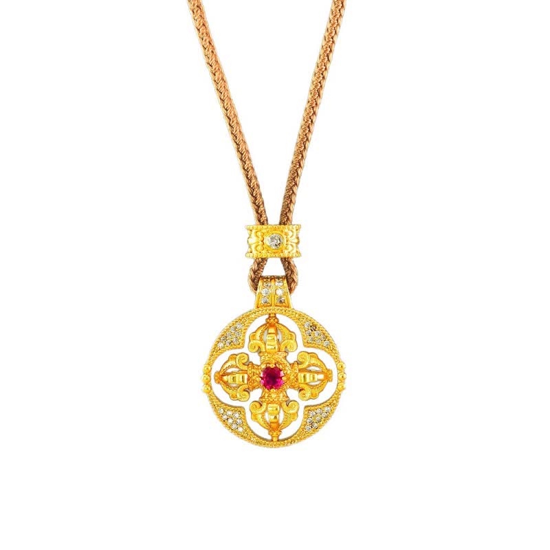Buddha Stones Collana con ciondolo rotondo Vajra in ottone placcato oro, simbolo di potere spirituale. - image 12