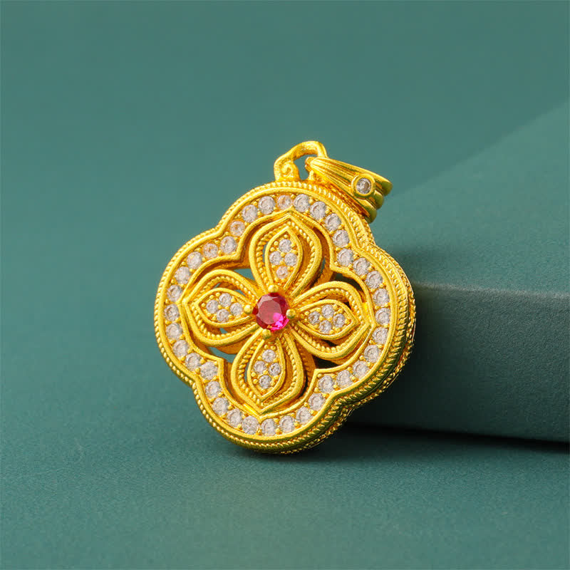 Buddha Stones Collana con ciondolo portafortuna a forma di begonia e quadrifoglio. - image 8
