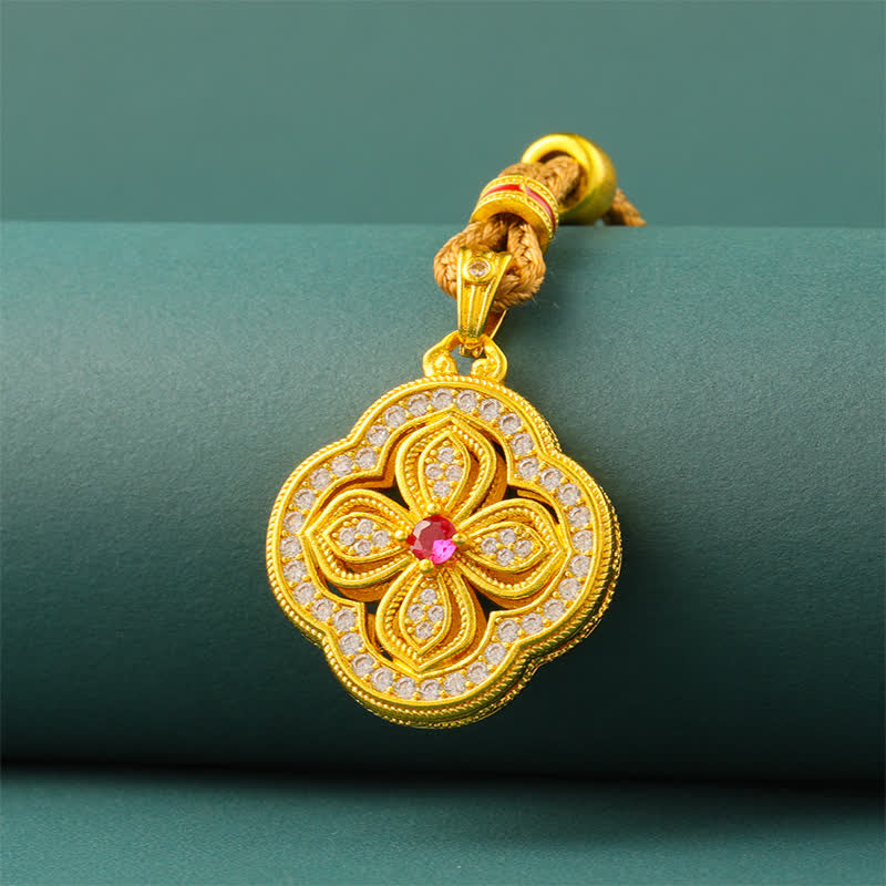 Buddha Stones Collana con ciondolo portafortuna a forma di begonia e quadrifoglio. - image 2