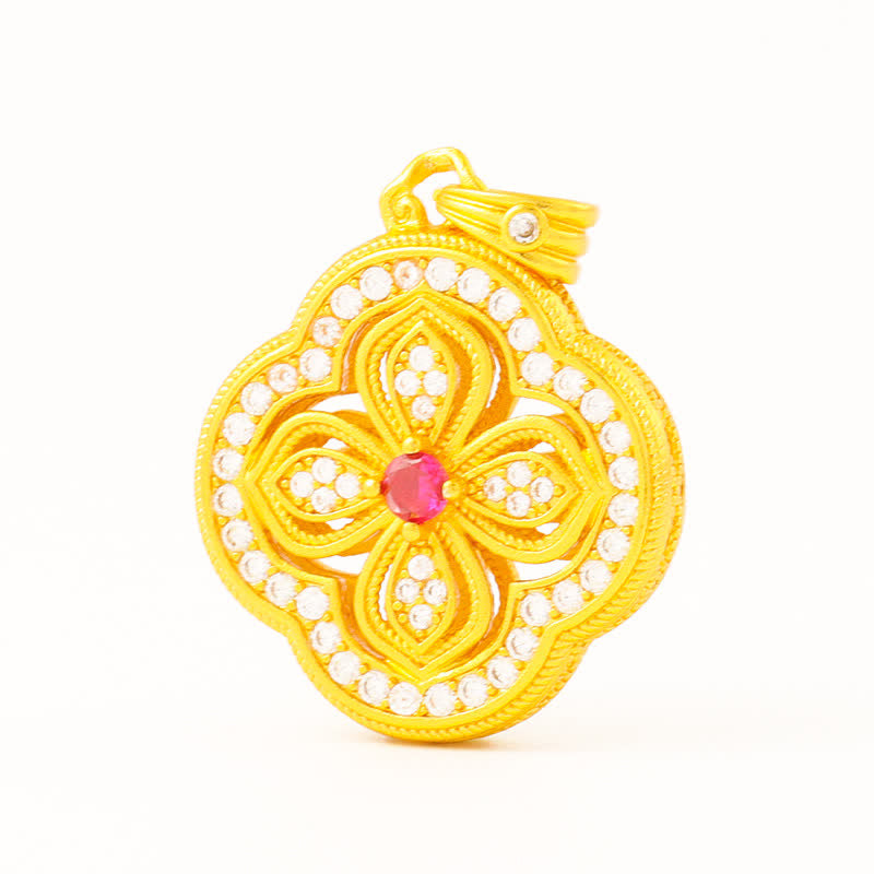 Buddha Stones Collana con ciondolo portafortuna a forma di begonia e quadrifoglio. - image 10