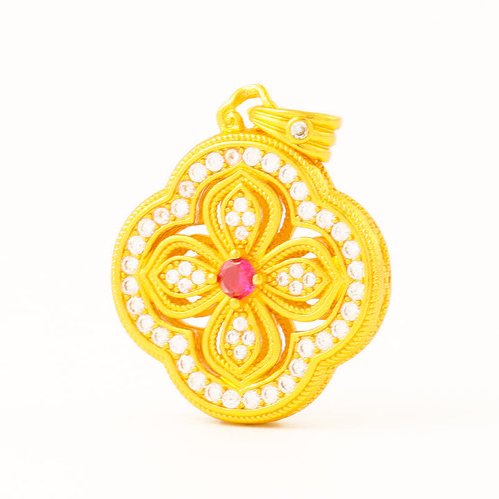 Buddha Stones Collana con ciondolo portafortuna a forma di begonia e quadrifoglio. - image 10