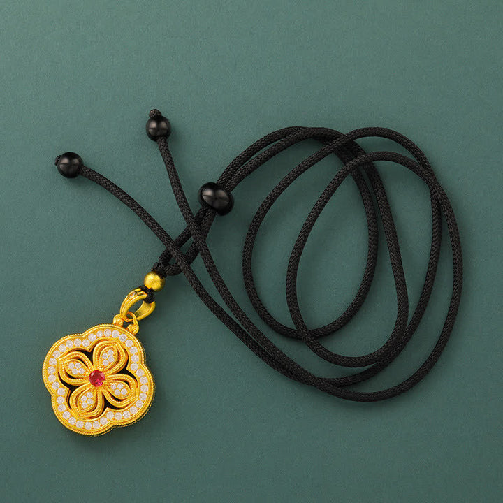 Buddha Stones Collana con ciondolo portafortuna a forma di begonia e quadrifoglio. - Begonia corda nera - image 7