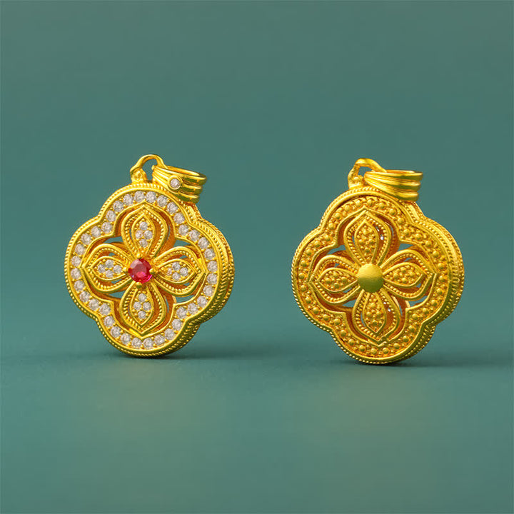 Buddha Stones Collana con ciondolo portafortuna a forma di begonia e quadrifoglio. - image 5