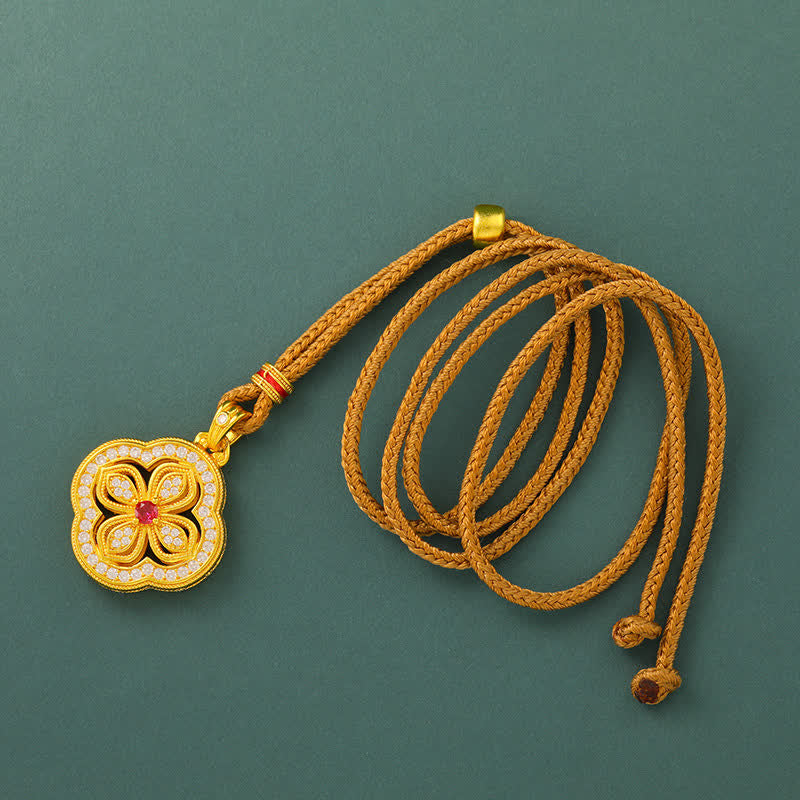 Buddha Stones Collana con ciondolo portafortuna a forma di begonia e quadrifoglio. - image 1