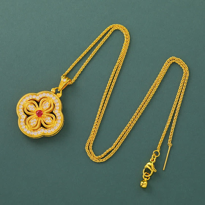 Buddha Stones Collana con ciondolo portafortuna a forma di begonia e quadrifoglio. - Catena di begonie - image 4