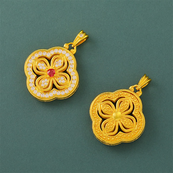 Buddha Stones Collana con ciondolo portafortuna a forma di begonia e quadrifoglio. - image 6
