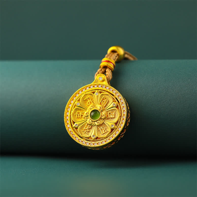 Buddha Stones Collana rotonda girevole Om Mani Padme Hum in ottone placcato oro - image 3
