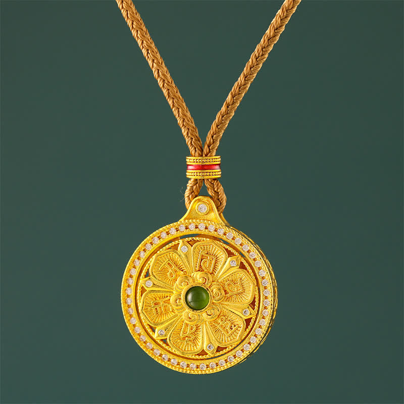 Buddha Stones Collana rotonda girevole Om Mani Padme Hum in ottone placcato oro - Corda d'oro - image 0