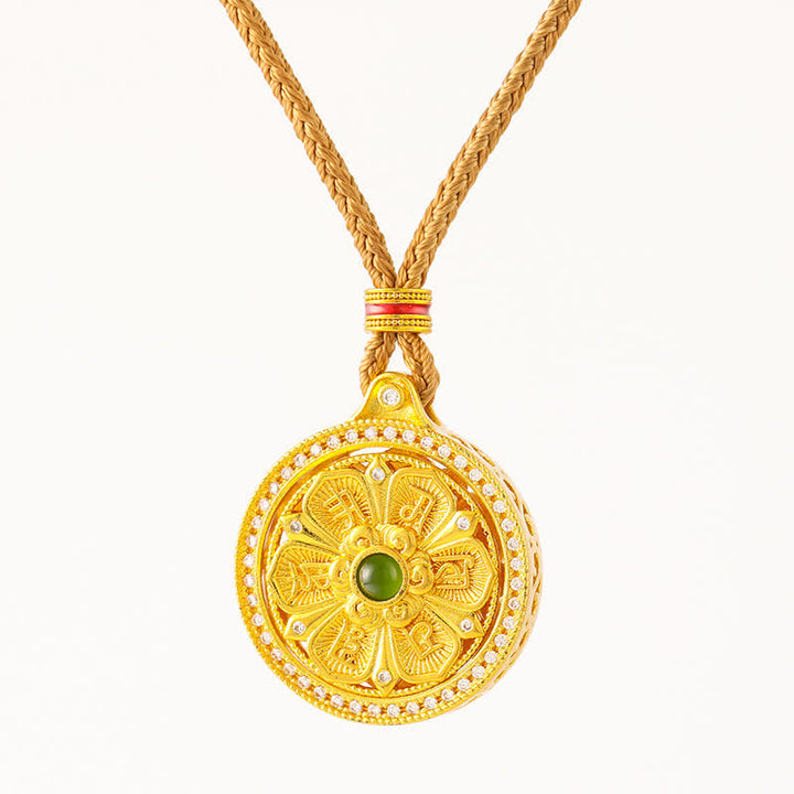 Buddha Stones Collana rotonda girevole Om Mani Padme Hum in ottone placcato oro - image 5
