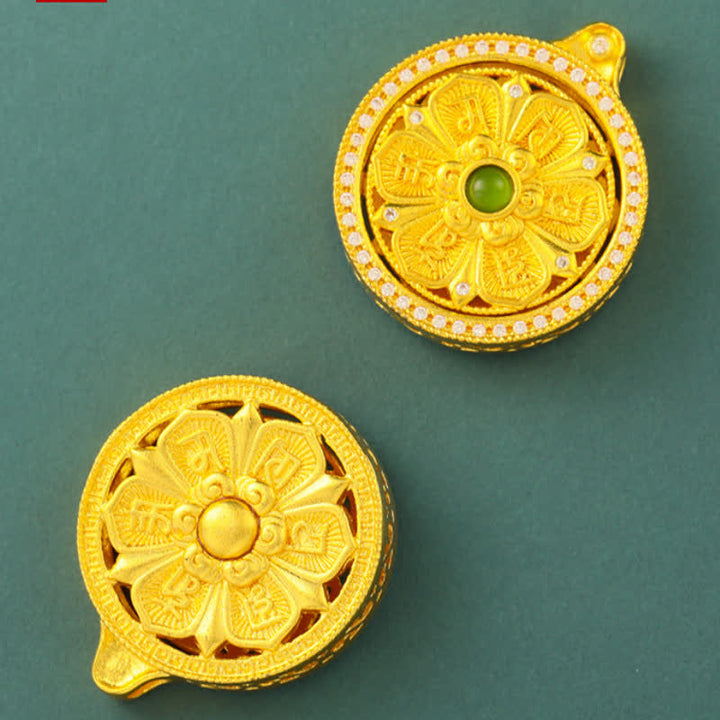 Buddha Stones Collana rotonda girevole Om Mani Padme Hum in ottone placcato oro - image 4