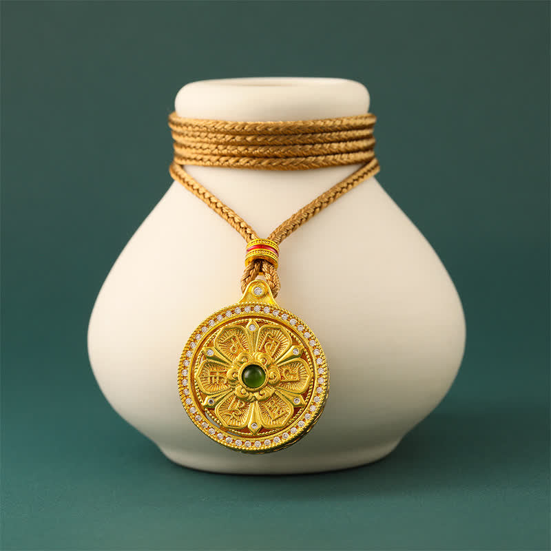 Buddha Stones Collana rotonda girevole Om Mani Padme Hum in ottone placcato oro - image 2
