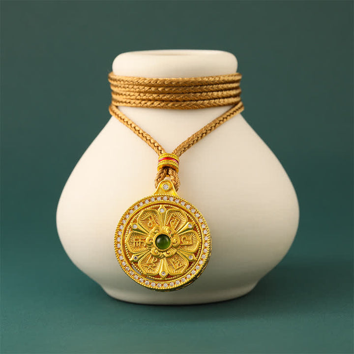 Buddha Stones Collana rotonda girevole Om Mani Padme Hum in ottone placcato oro - image 2
