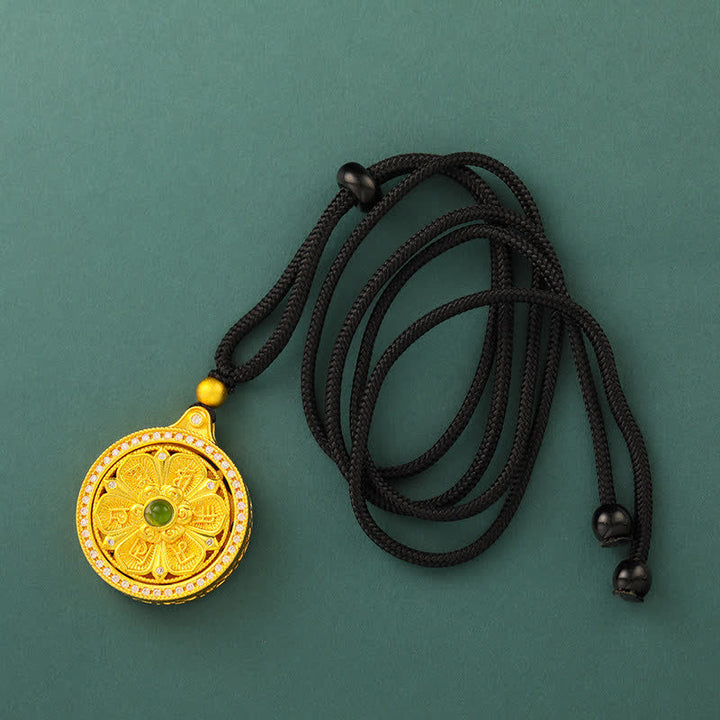 Buddha Stones Collana rotonda girevole Om Mani Padme Hum in ottone placcato oro - Corda nera - image 10