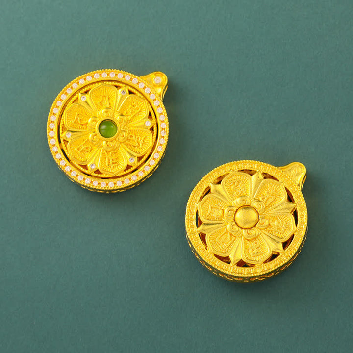 Buddha Stones Collana rotonda girevole Om Mani Padme Hum in ottone placcato oro - image 9