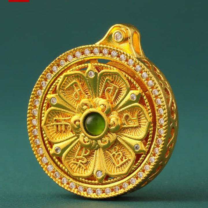 Buddha Stones Collana rotonda girevole Om Mani Padme Hum in ottone placcato oro - image 12