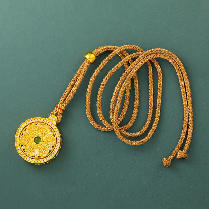 Buddha Stones Collana rotonda girevole Om Mani Padme Hum in ottone placcato oro - image 1