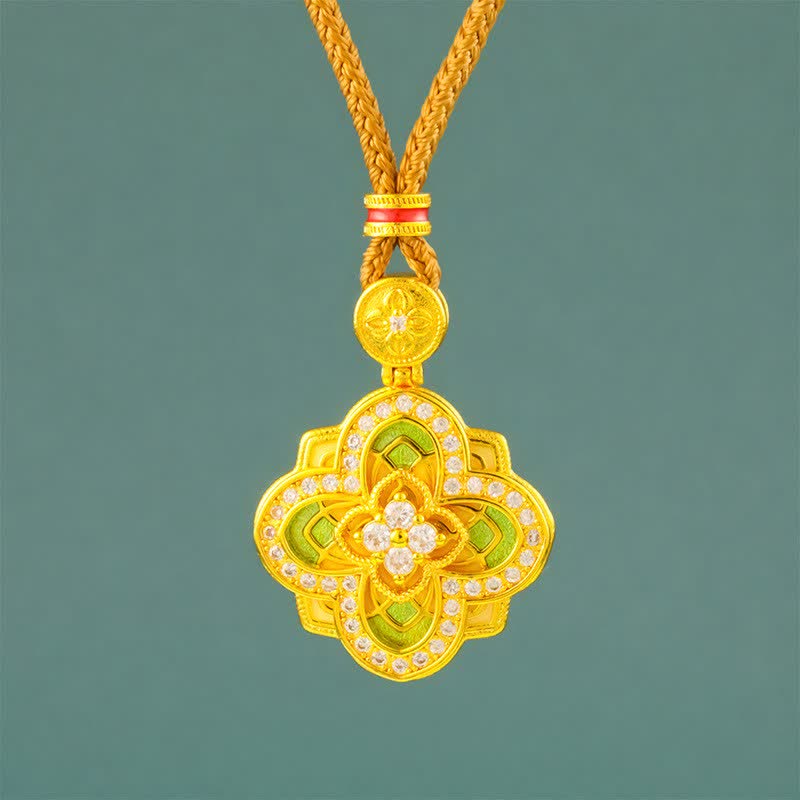 Buddha Stones Collana con bussola Ruyi in rame placcato oro Begonia con connessione armonica - Begonia corda dorata - image 0