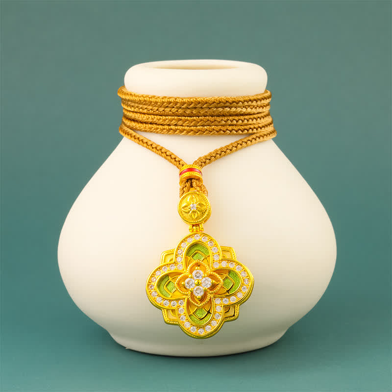 Buddha Stones Collana con bussola Ruyi in rame placcato oro Begonia con connessione armonica - image 2