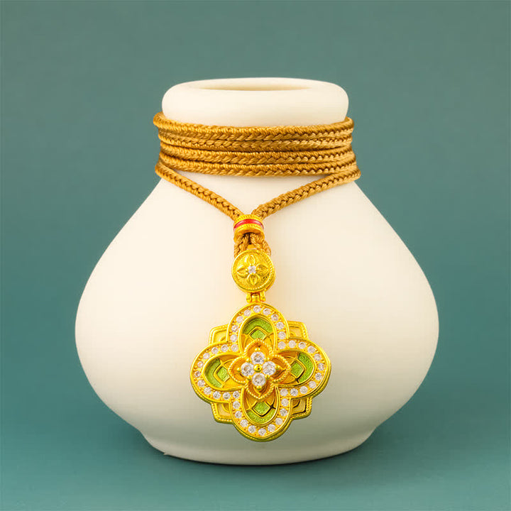 Buddha Stones Collana con bussola Ruyi in rame placcato oro Begonia con connessione armonica - image 2